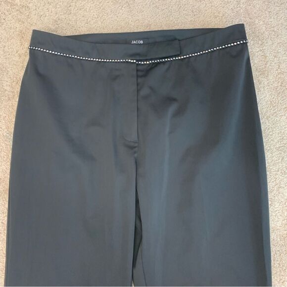 Jacob black satin effect rhinestone trim waist dress pants trousers Sz9/10 - Picture 3 of 10